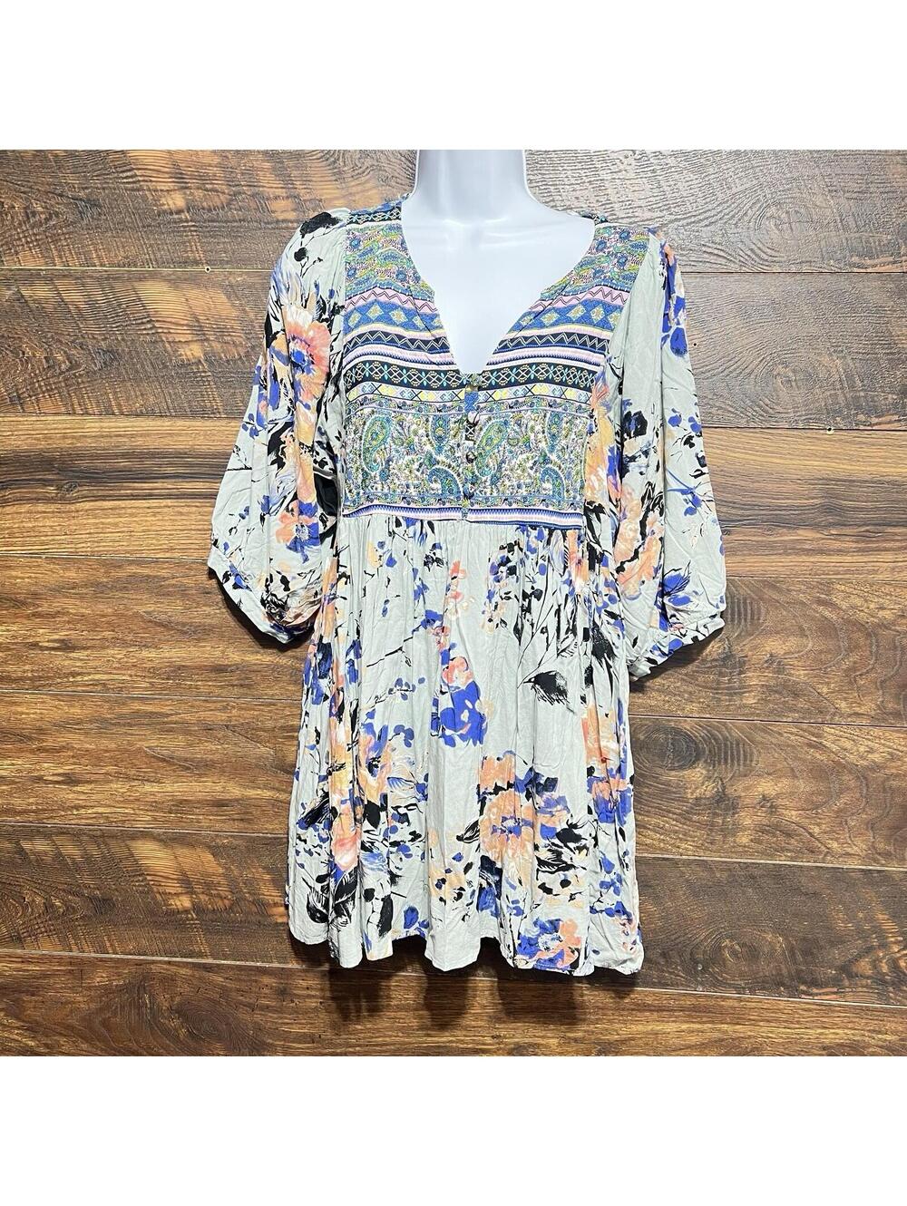 Umgee Womens M Paisley Floral Boho Dress V-Neck Bell Sleeve Cottagecore Rayon